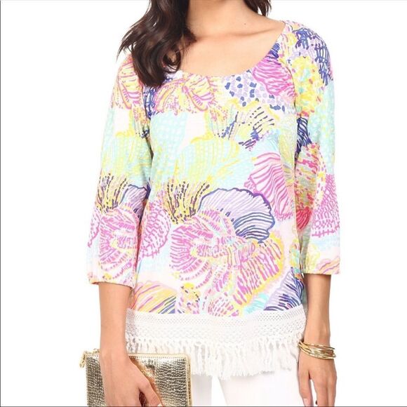 LILLY PULITZER‎ Alia Fringe Blouse in Roar of the Seas Size XXS - Picture 2 of 11